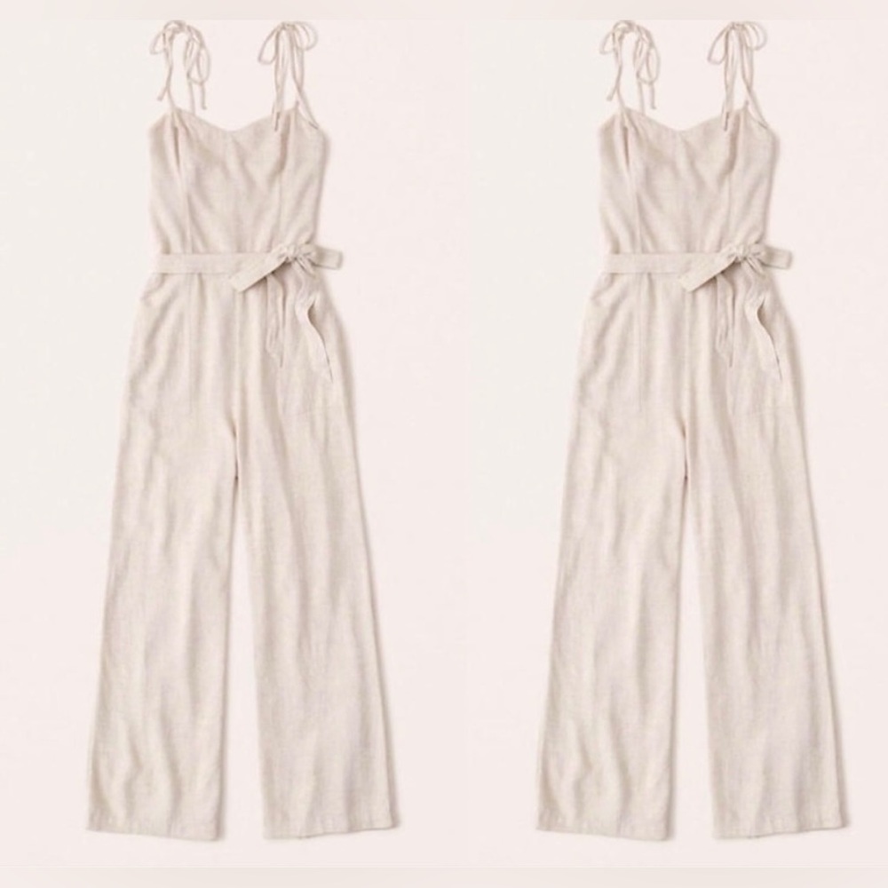 Abercrombie & Fitch tie strap linen blend jumpsuit (capri length)